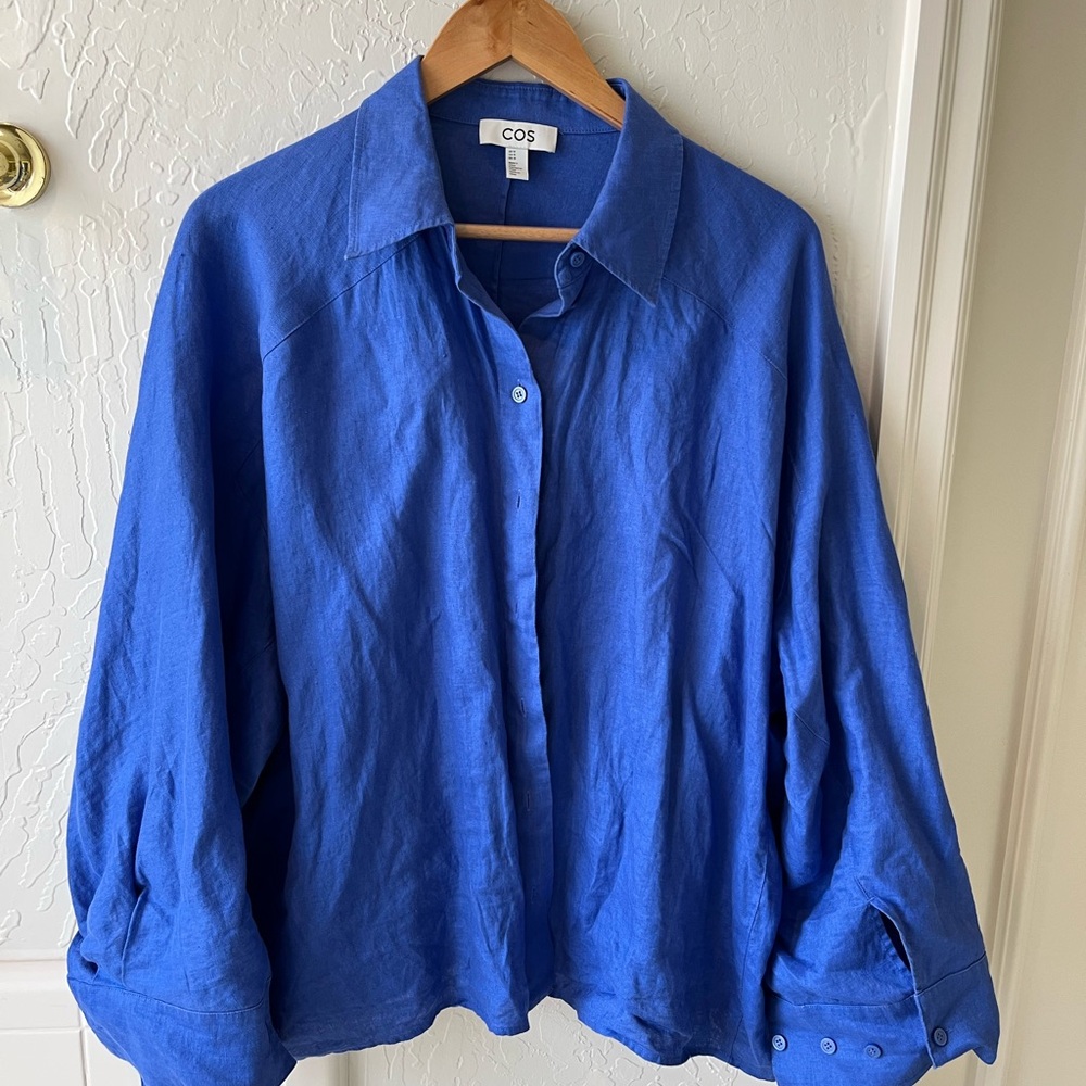 COS 100% linen Oversized Blue Button-Down Shirt with matching Culottes